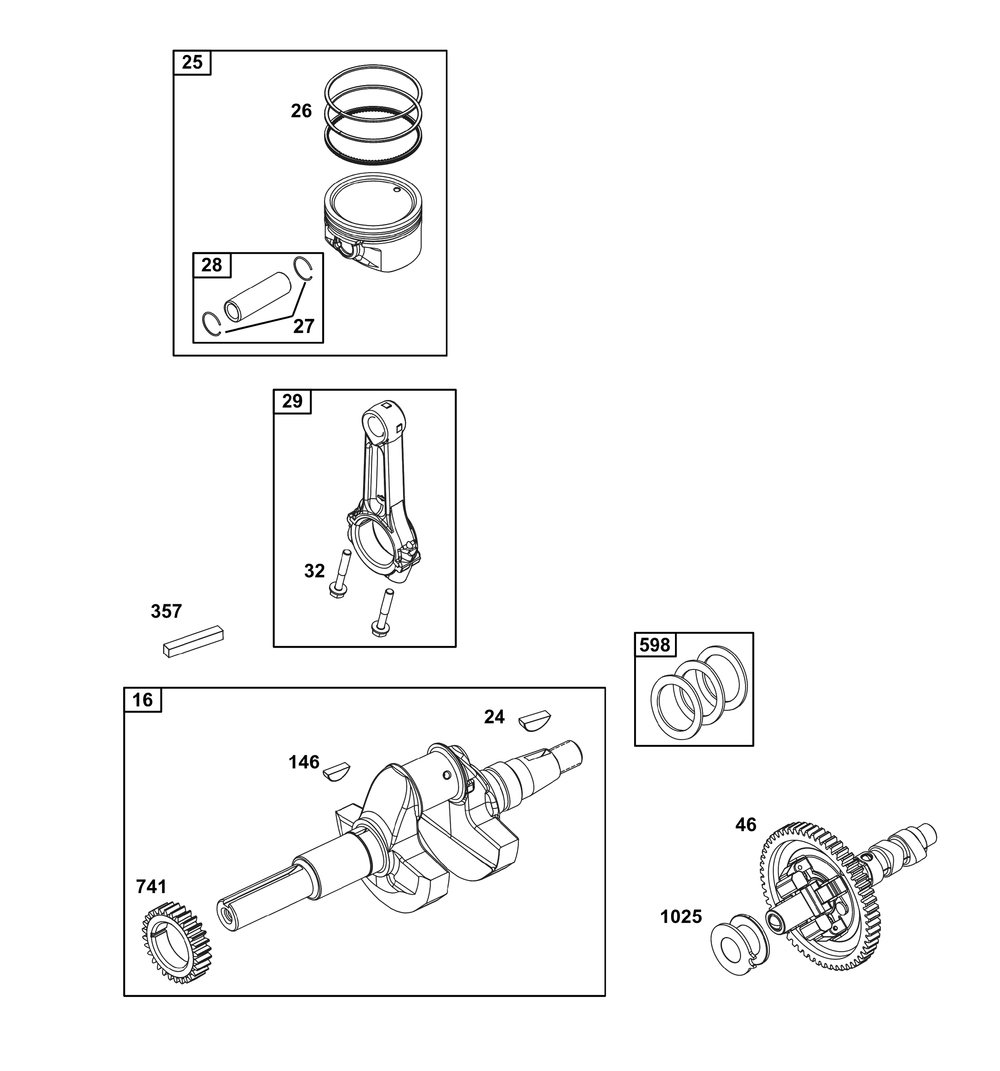 Crankshaft Group Diagram and Parts List for 385447-0474-B5 200000 - 399999 Briggs and Stratton Engine